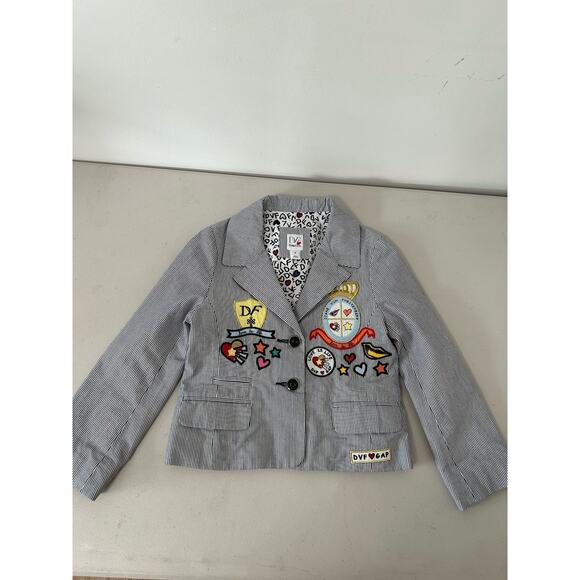 DVF Gap Kids Diane Von Furstenberg Pinstripe Patch Blazer Jacket Girls SM 4/6T - Picture 1 of 10
